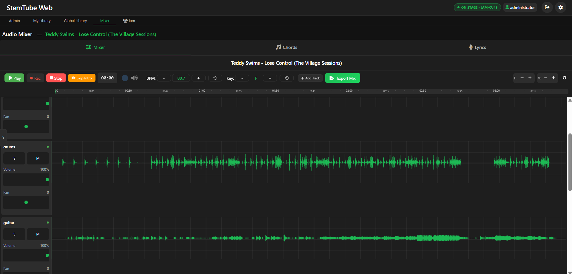 StemTube Mixer Interface