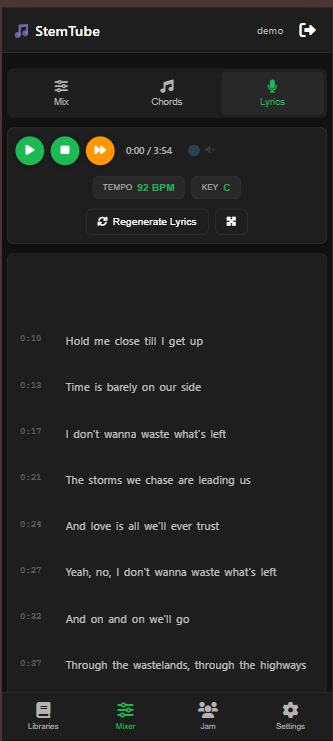 Mobile lyrics view