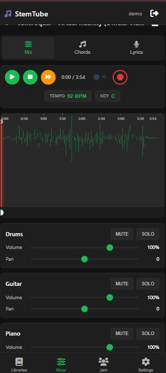 StemTube Mixer on Mobile